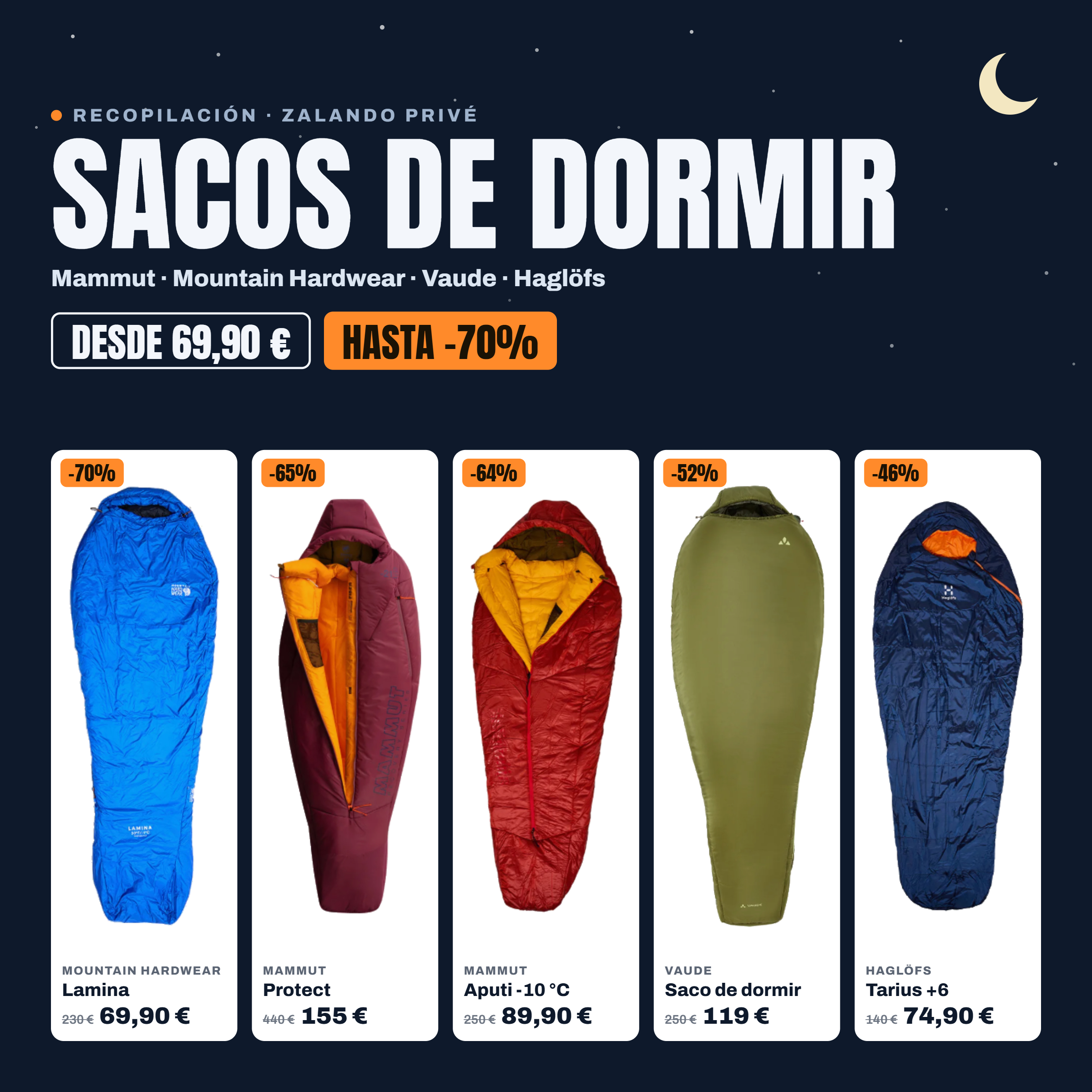 Recopilación sacos de dormir Mammut, Mountain Hardwear, Vaude y Haglöfs en Zalando Privé desde 69,90 € (hasta -70%)
