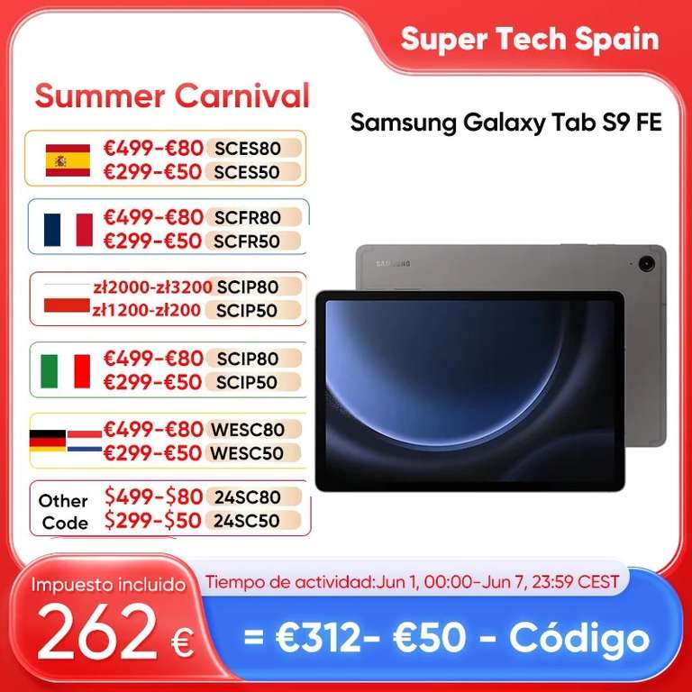 Samsung Galaxy Tab S9 FE | 6GB/128GB CON BOLIGRAFO S