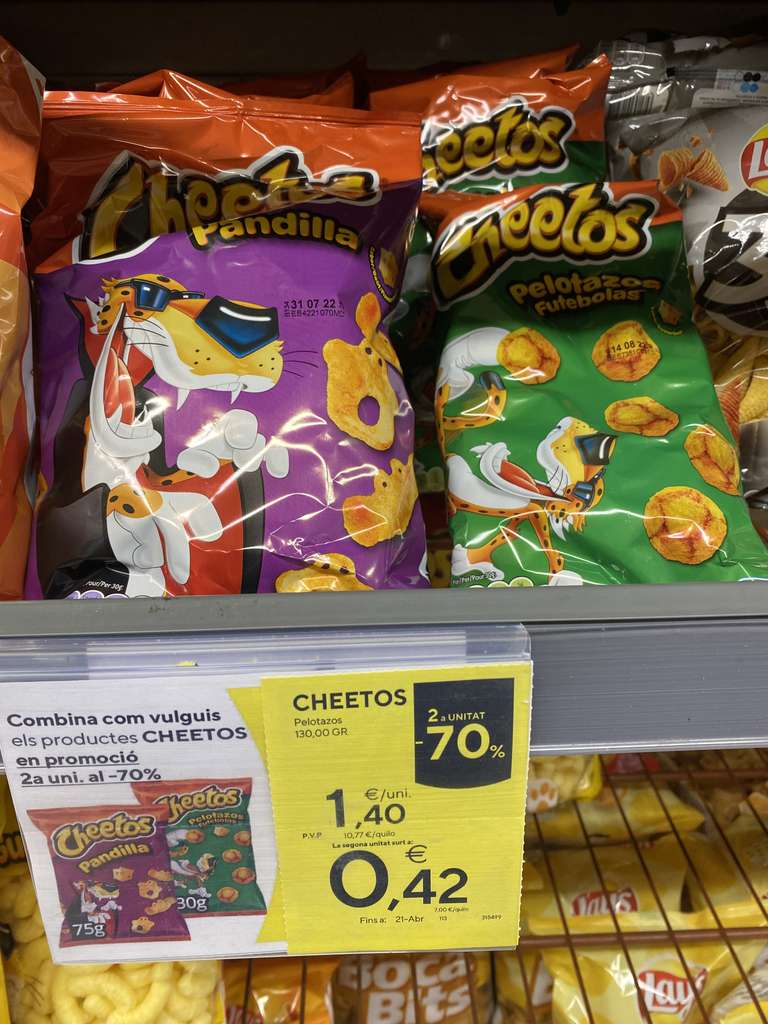 Buena oferta cheetos 2da unid 70% Caprabo
