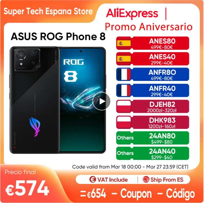Movil Asus Rog Phone 8 Pro 16/512 Gb Negro (envio nacional)