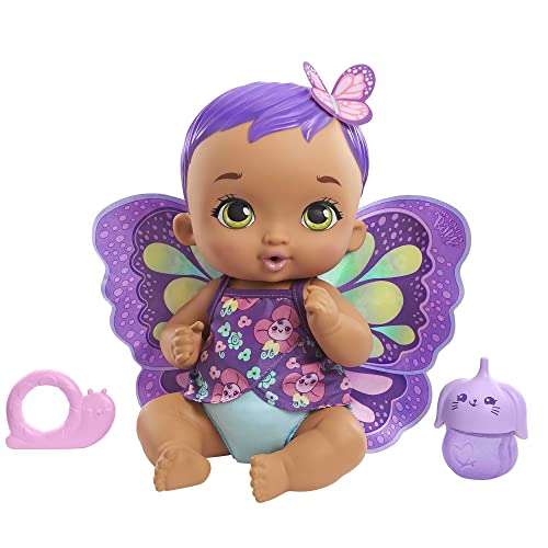 My Garden Baby Mariposas hago pipí Morado Muñeco de juguete con manta mariposa, biberón y pañal, regalo para niños y niñas +18 meses
