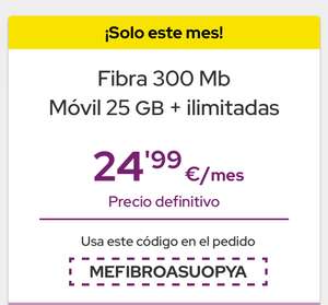 Fibra 300 Mb Móvil 25 GB + ilimitadas