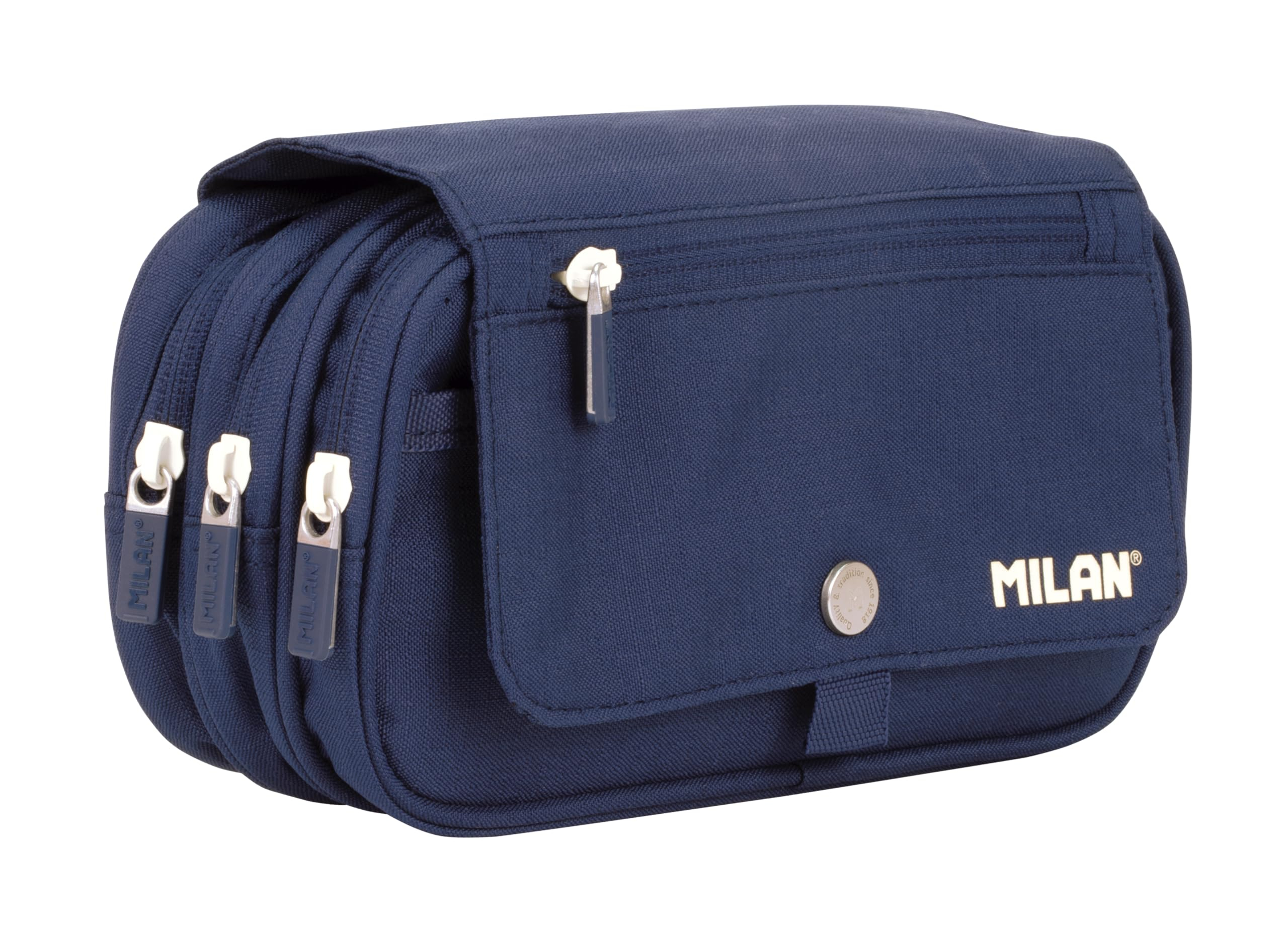 MILAN Estuche portatodo 4 cremalleras con solapa 1918, azul