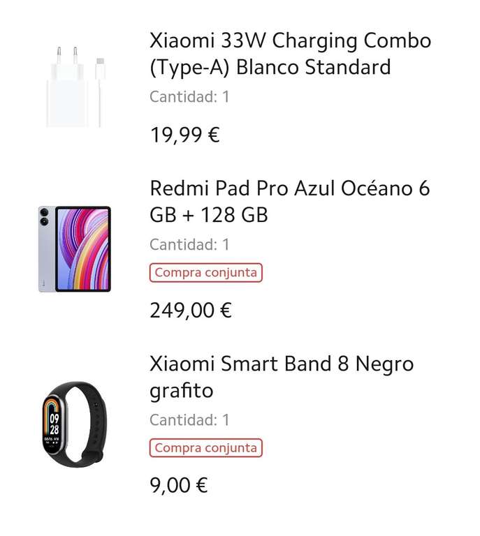 Redmi Pad PRO (6Gb 128Gb) + Xiaomi Band 8 + Cargador 33W (192,5€ con Mi Points)