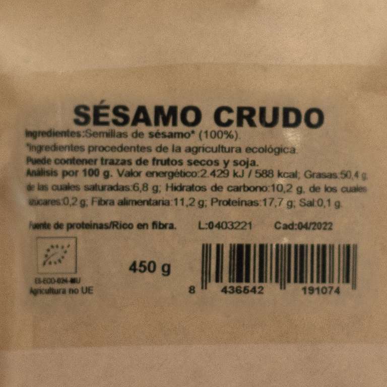 Semillas de sésamo crudo 450g Naturgreen