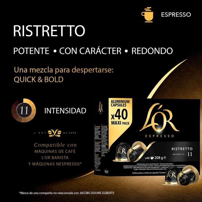 3 cajas de cápsulas para Nespresso L'OR ESPRESSO RISTRETTO (120 cápsulas; a 21 céntimos la cápsula)