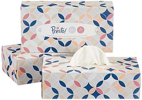 12 cajas de Pañuelos de 3 capas (12 x 90 pañuelos) Marca Amazon - Presto! Textura suave y delicada