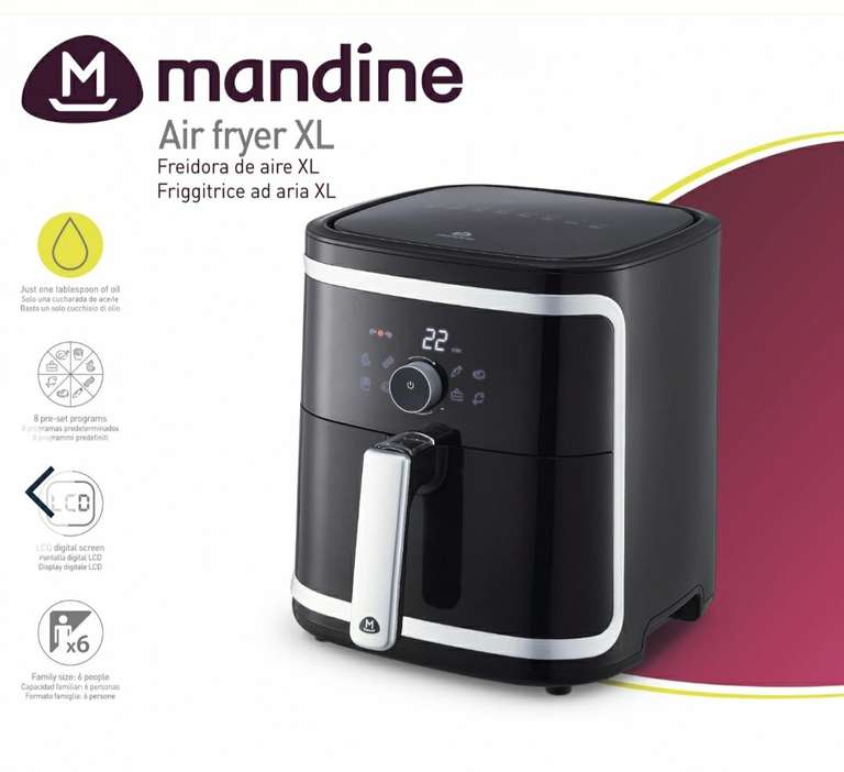 Freidora de Aire sin Aceite XL Mandine MAF1800-22 - Negra