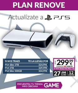 Plan renove - PS5 Slim Lector si llevas tu PS4 Pro 1TB + Mando Original + 2 Juegos