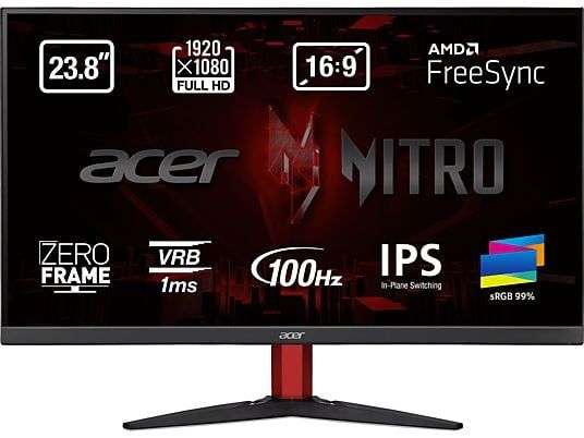 Monitor - Acer Nitro KG242YE, 23.8" Full HD IPS, 1 ms, 100 Hz, 2 x HDMI(1.4) + 1 x VGA, FreeSync, Negro