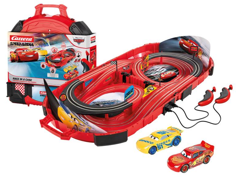 Circuito Portátil Carrera Speed Arena Disney Cars (Maletín Plegable, Alimentación USB-C/Pilas y Contador)