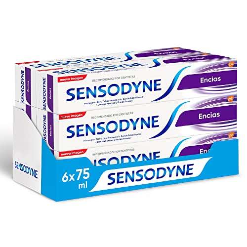 Sensodyne Encías Pasta de Dientes con Flúor, Alivio para Dientes Sensibles, Protección Duradera frente a la Sensibilidad Dental, 6x75 ml