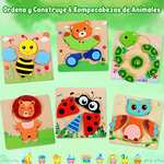6pcs Puzzle Madera - Juguetes Madera niños 1 año - Juguetes Montessori 1 año - Juegos Educativos - Animales de Puzzle Madera - 2 año