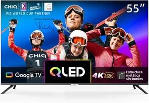 CHiQ - Smart TV 4K QLED de 55 Pulgadas, Panel UHD con Amplia HDR, Control Remoto por Voz, Chromecast Integrado