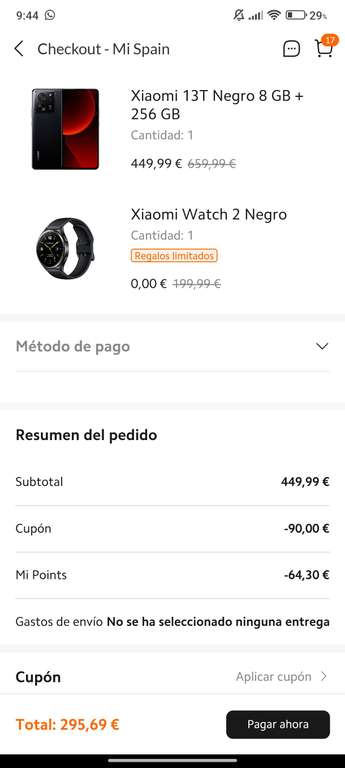 Xiaomi 13T (8gb 256gb) + Reloj Xiaomi Watch 2. ESTUDIANTES. (Con mi points 319€)