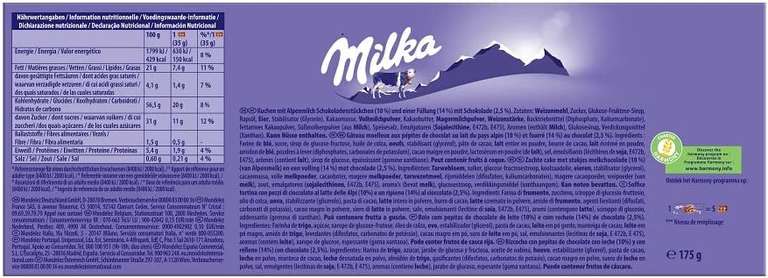 Milka Cake & Choc Bizcocho con Pepitas de Chocolate con Leche de los Alpes y Relleno de Chocolate 175g