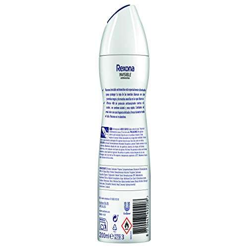 3 x Pack ahorro 200ml. Rexona Invisible Desodorante Aerosol Antitranspirante para mujer Black&White [Total 6 unidades. Unidad a 1,45€]