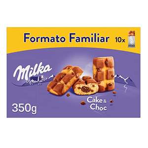 4 Cajas de Milka Cake & Choc Bizcocho con Pepitas de Chocolate con Leche de los Alpes y Relleno de Chocolate Formato Familiar 350g
