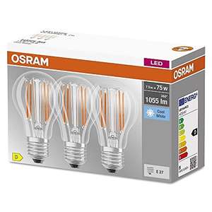 OSRAM LED Classic A75, lámparas LED de filamento transparente de vidrio para E27, forma de bombilla, blanco frío (4000K),