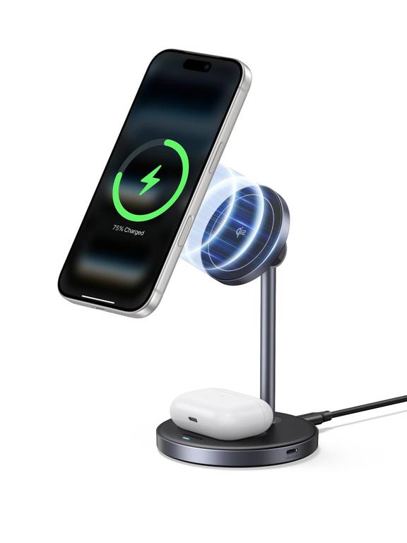 OK UGREEN Zapix 2 en 1 Cargador Inalámbrico iPhone Magsafe 15W