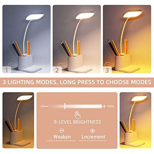 Lampara LED Escritorio , Flexo de Escritorio, La luz natural protege los ojos, Lampara led Escritorio regulable con puerto de carga USB
