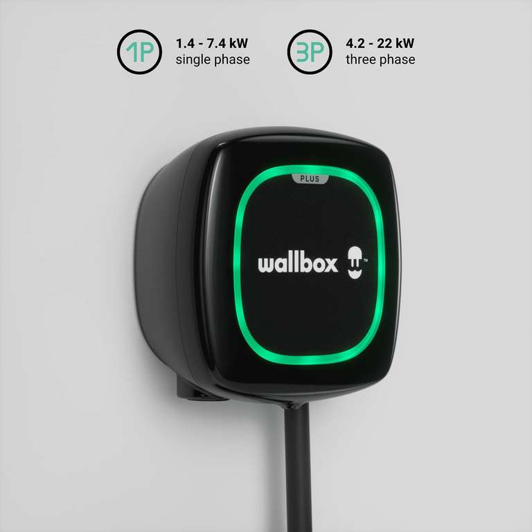 Wallbox Pulsar Plus-Cargador de vehiculo electrico (7.4kW de Potencia,5 Metros,Conector Tipo 2,WiFi, Bluetooth,OCPP, Interior/Exterior)