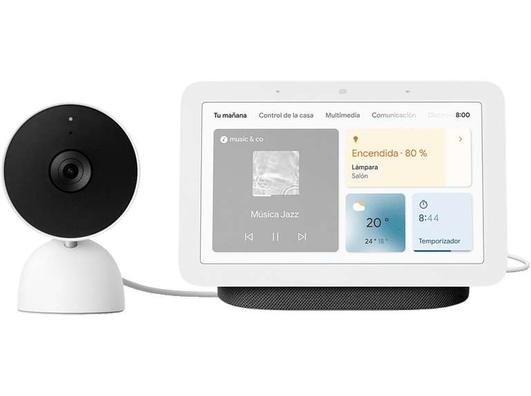 Pantalla inteligente con Asistente de Google - Google Nest Cam, Full HD, HDR, Visión Nocturna, Wi-Fi, Nieve