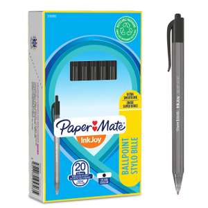 Paper Mate InkJoy 100RT - Bolígrafo retráctil, punta media de 1 mm, paquete de 20, color negro