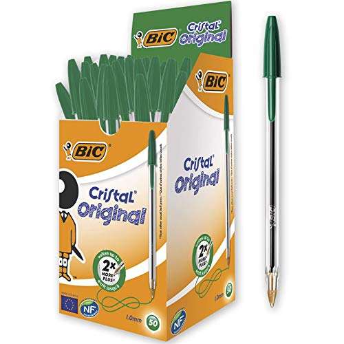 BIC 8373629 Cristal Original - Caja de 50 unidades, bolígrafos punta media 1.0 mm, color verde