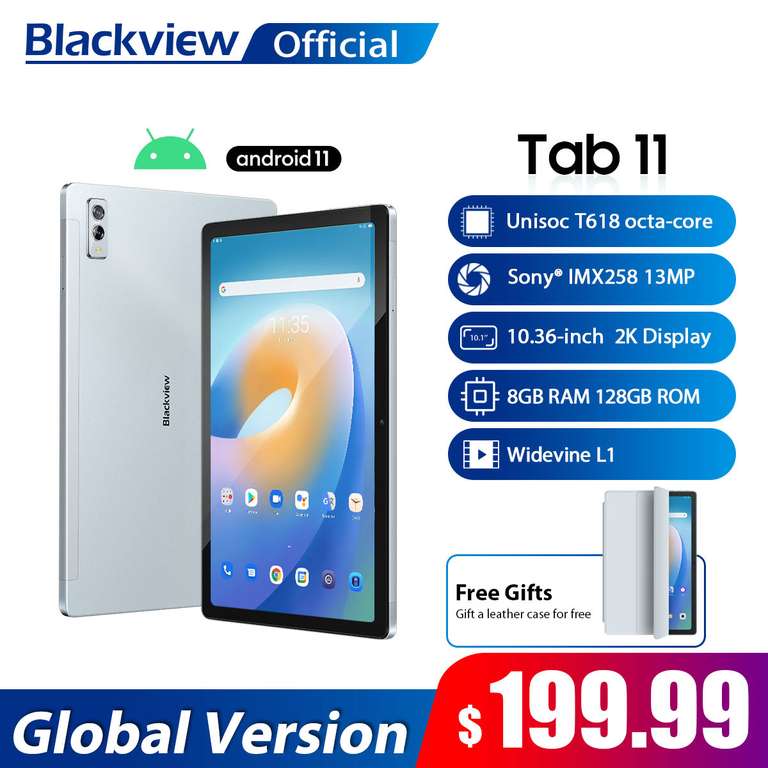 Blackview-Tableta 2K de 10,36 pulgadas, Tablet PC con Android 11, 2000x1200, 8GB de RAM, 128GB de ROM, Wifi Dual, 6580mAh, Unisoc T618 8Core
