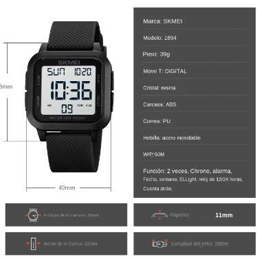 SKMEI-reloj deportivo con alarma, cronógrafo militar, resistente al agua, pantalla LED.