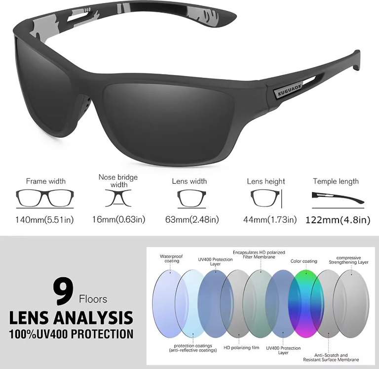Gafas de sol polarizadas para hombre, conducción, ciclismo, pesca, 100% protección UV.