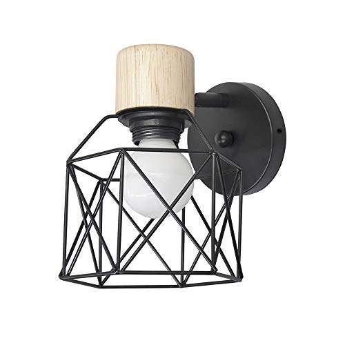 Lámpara de pared industrial negra, iluminación de pared de jaula de metal vintage, lámpara de pared con apliques ajustables retro E27