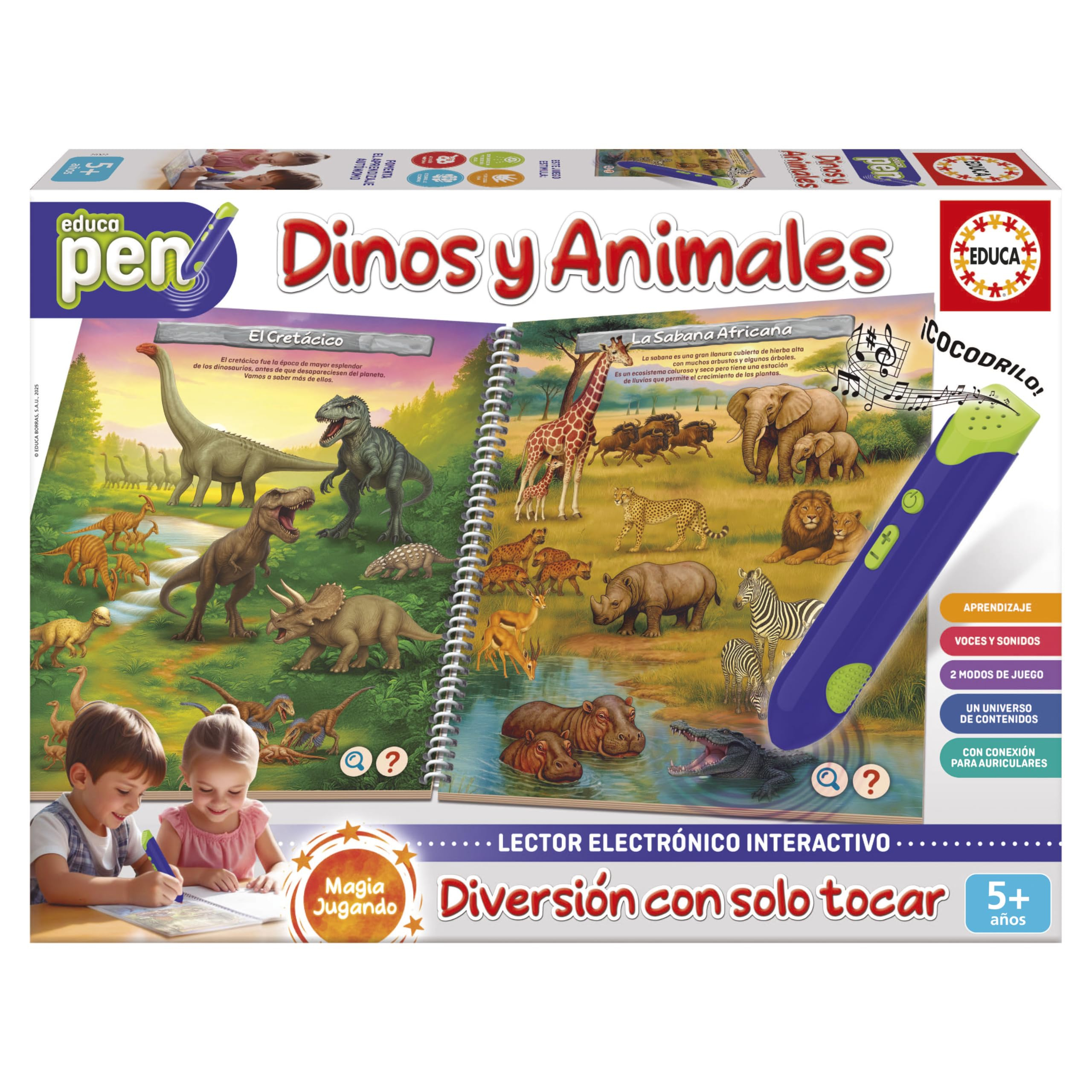 Educa - Educapen Dinos y los Animales, Juego Educativo para niños +5 años