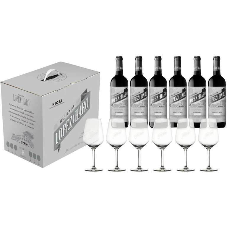 Vino tinto Selección de la Familia reserva DOCa Rioja caja 6 botellas 75 cl con regalo de 6 copas
