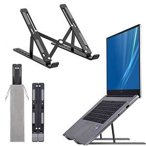 Soporte para ordenador portátil o tablet de aluminio plegable y ajustable en altura sobre 6 niveles (6-16" pulgadas) + bolsa de transporte