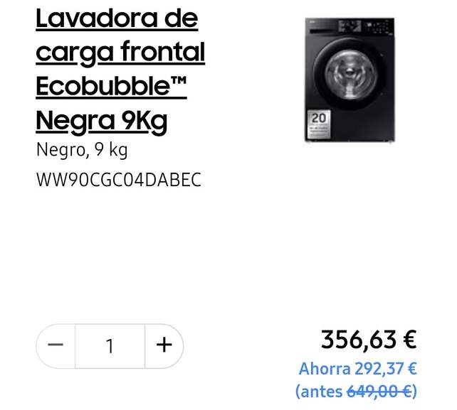 Samsung WW90CGC04DABEC Lavadora de Carga Frontal 9Kg A Negra