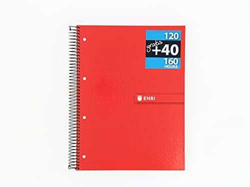 Enri, Cuadernos A4 Cuadrícula 5x5, Tapa Extradura, 120+40 Hojas. Pack 5 Libretas