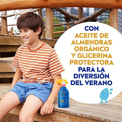 NIVEA SUN Spray Solar Kids Protege & Cuida FP50+ (1 x 270 ml), resistente al agua, protección solar muy alta para niños