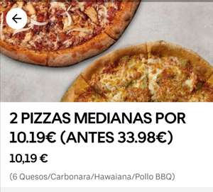 Pizzas a 5€! Crazy week Papa John's desde Uber eats