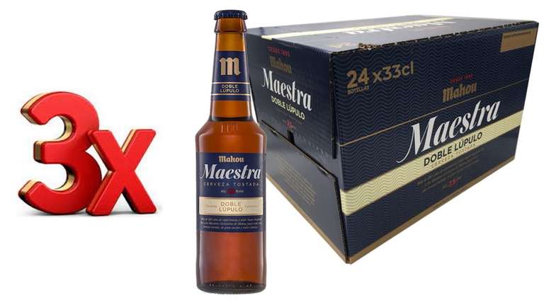 3x2 . Mahou Maestra Doble Lúpulo - Cerveza Lager Tostada, 7.5% Volumen de Alcohol - Pack de 24 Botellines x 33 cl. (tercio a 57 céntimos)