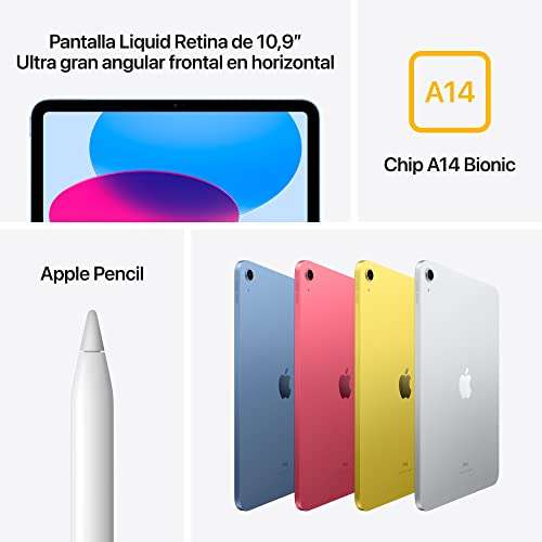 Apple 2022 iPad (10.ª generación) - Liquid Retina 10,9 Pulgadas, Chip A14 Bionic, (Wi-Fi, 64 GB) - Plata