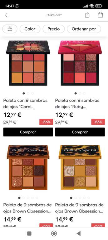 Paletas Huda Beauty 13€ y 15€ y más chollos