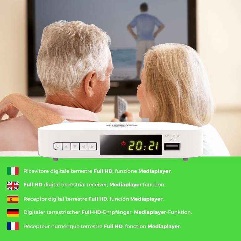 TDT FULL HD CON EUROCONECTOR Y MEDIA PLAYER con mando sencillo para personas mayores DIGIQUEST XJ | Nuevo usuario <18€
