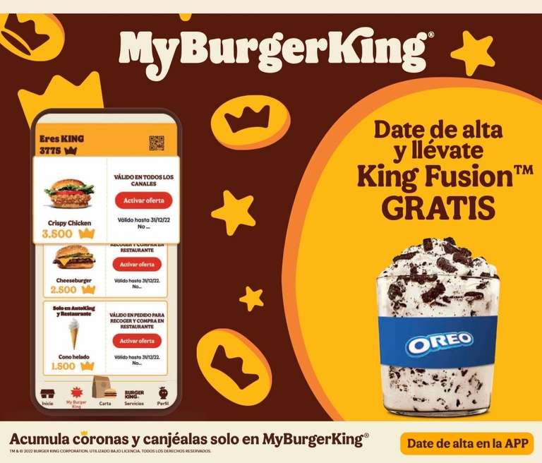 Date de alta en Burger King y consigue un King fusión GRATIS