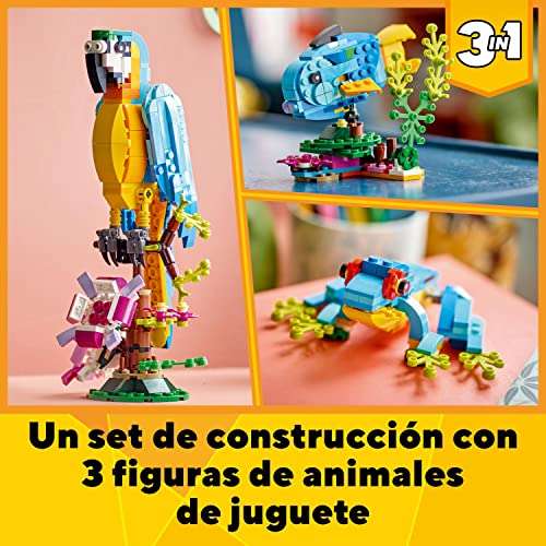 LEGO 31136 Creator 3 en 1 Loro Exótico, Pez o Rana, Figuras de Animales de Juguete para Construir, Juego Creativo