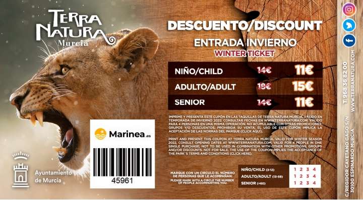 Descuento Terra Natura Murcia - Temporada de invierno 2022 - 2023