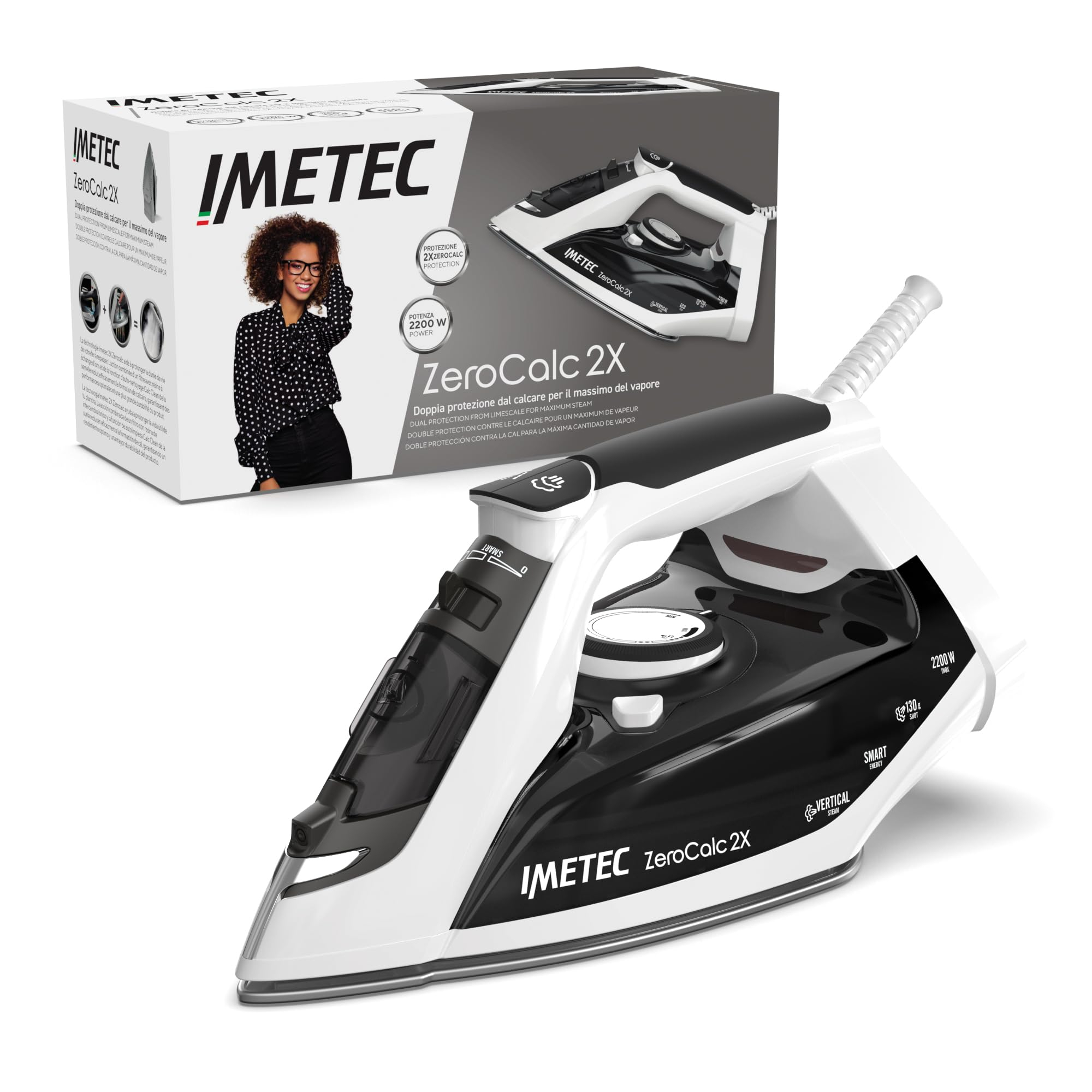 Plancha con tecnología anti-cal Imetec ZeroCalc Z1 2800, Suela de cerámica de Fácil Deslizamiento, 2200 W, golpe de vapor de 130 g