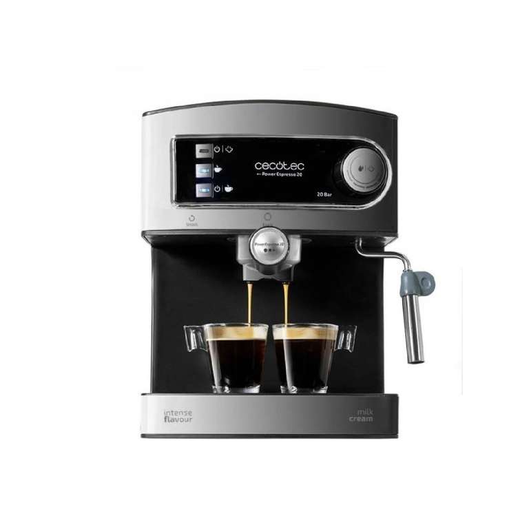 Cecotec Power Espresso 20 - Cafetera Express Manual, 850W, Presión 20 Bares, Depósito de 1,5L, Brazo Doble Salida, Vaporizador