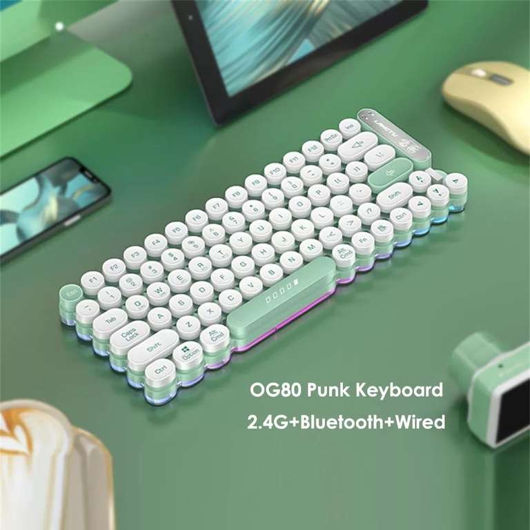 RYRA-teclado de 104 teclas Mini Punk con Bluetooth 2,4G, inalámbrico